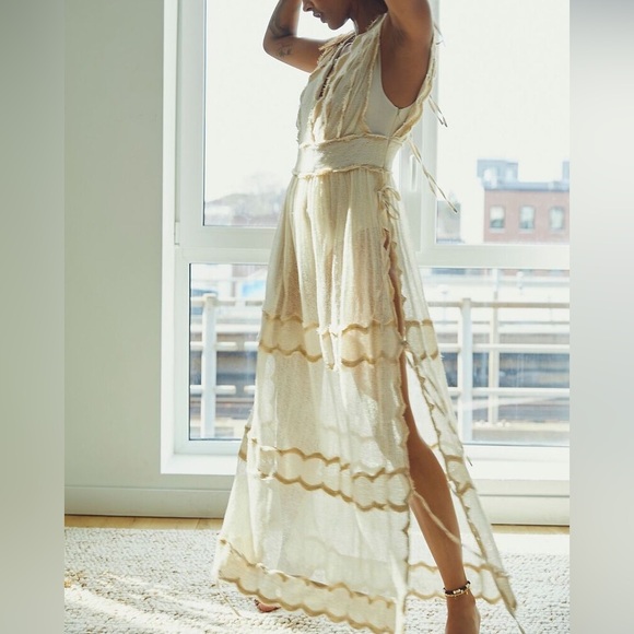 Free People Tops - Free People Luna Lace Maxi Sheer Open Back Boho Coquette Bodysuit Onepiece